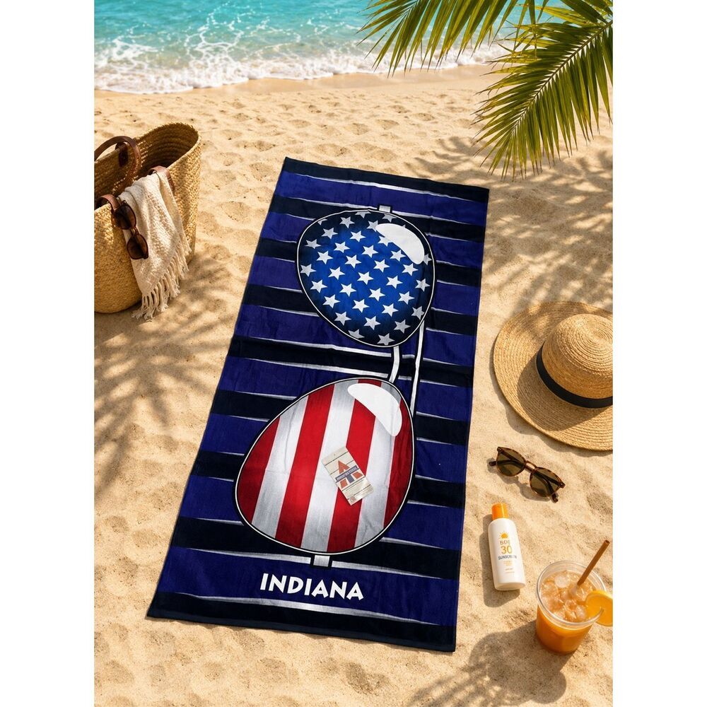 America 250 Beach Towel Indiana USA Flag Sunglasses Patriotic Pool Towel 59”x29”